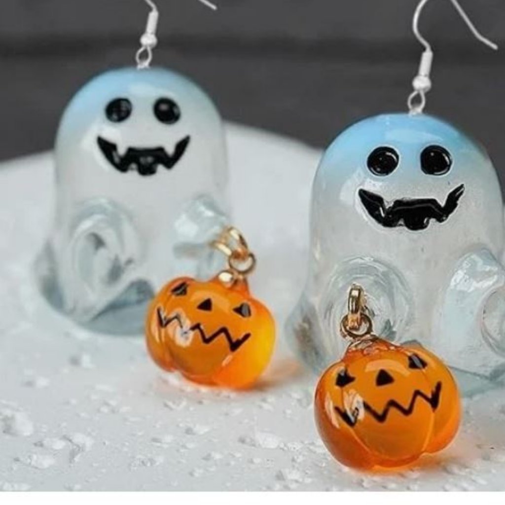 Glow N The Dark Halloween Ghost And Pumpkin Earrings